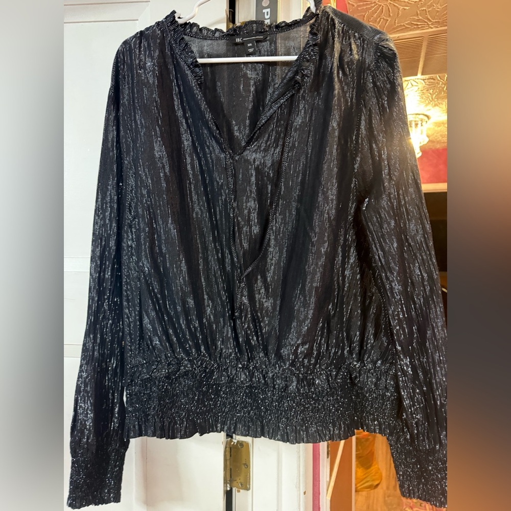 INC International Concepts Black Metallic Blouse